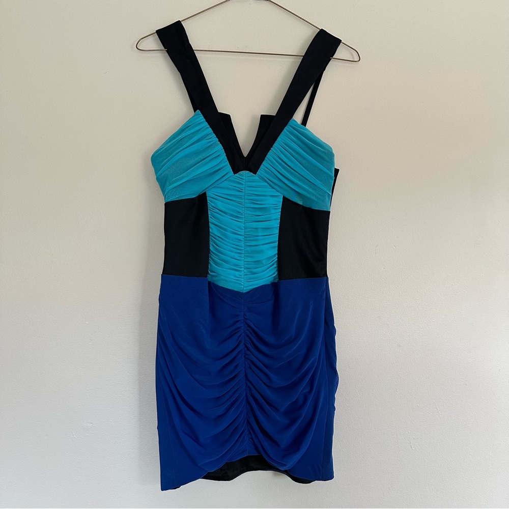 Bebe Cocktail evening party Dress SIZE XS Blue Black  Bodycon